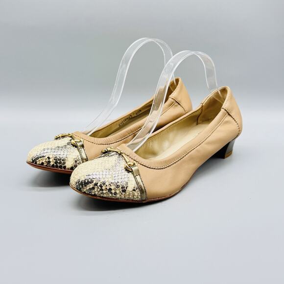 AGL Shoes Womens EU 40.5 US 10.5 Tan Snakeskin Cap Toe Italy Kitten Heels - Picture 4 of 13